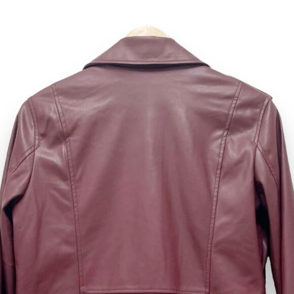Scoop Faux Leather Moto Jacket Tawny Port Wine Biker Jacket Women’s Size Small - Picture 9 of 12